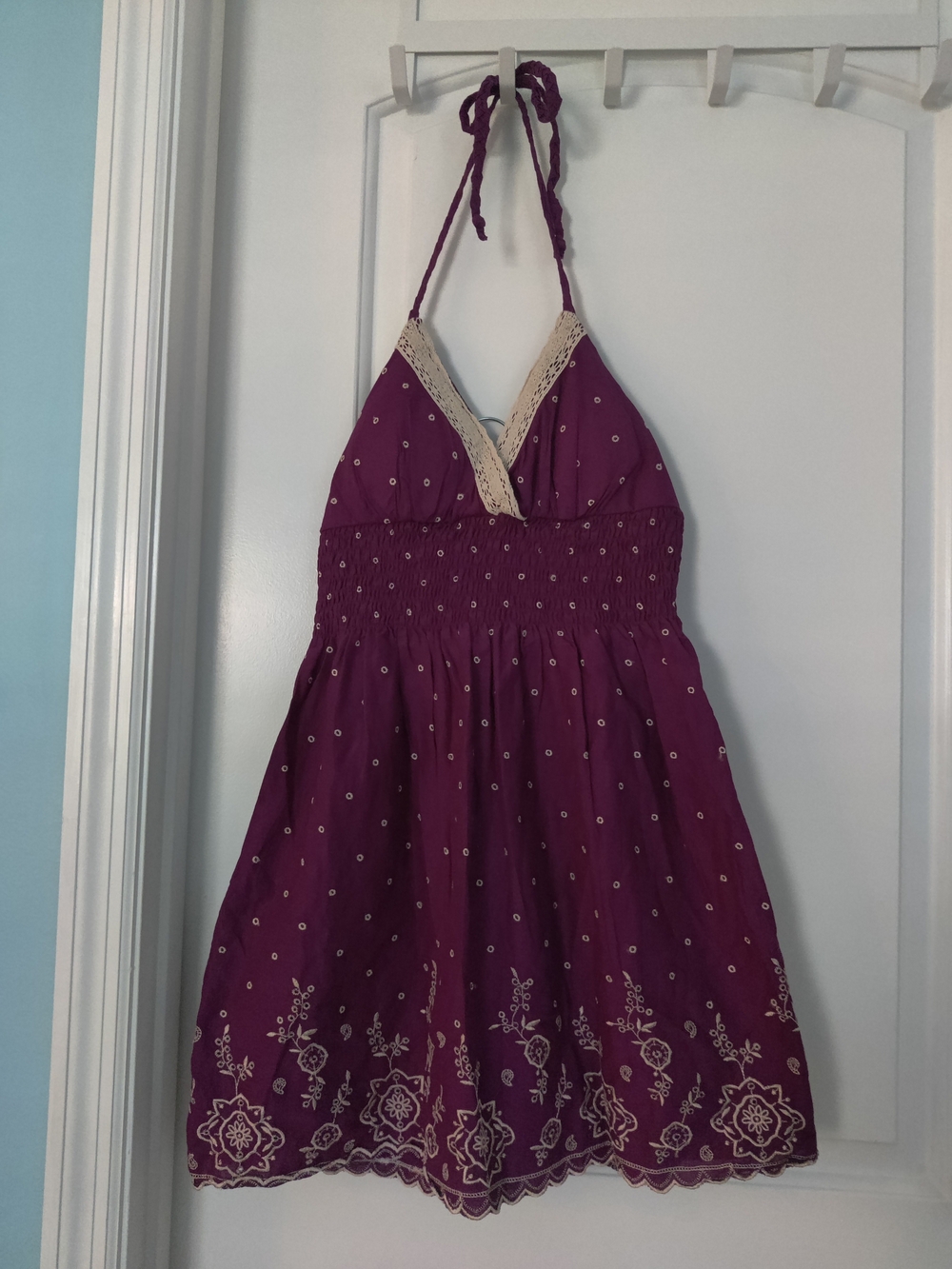 Heart Soul Plum Halter Dress with Cream Trim- Size L